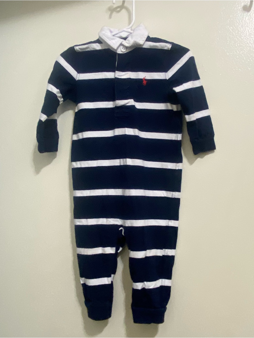 Ralph Lauren Boys 12 Mo Months One Piece Outfit Blue & White Stripes Nautical